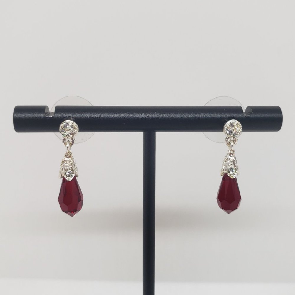 Simulated Ruby Or Garnet Dangle Drop Earrings - image 3